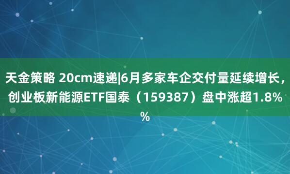 天金策略 20cm速递|6月多家车企交付量延续增长，创业板新能源ETF国泰（159387）盘中涨超1.8%